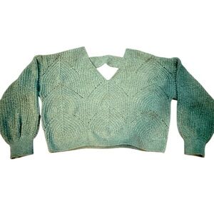 Pink Rose Cropped V Neck Sweater Green Size Small